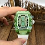 Swiss Quality Replica Richard Mille RM07-02 Green Transparent Diamond Watch White Rubber Band